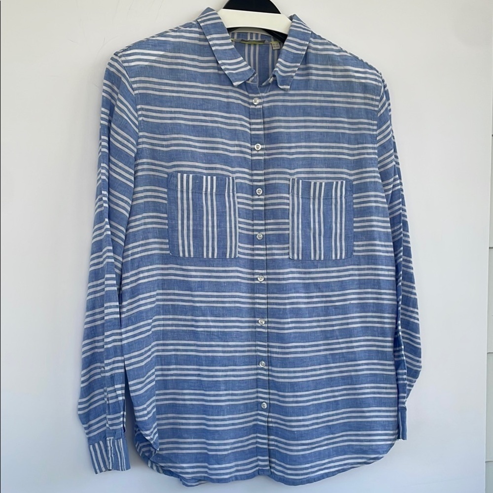 Boden Women’s Blue and White Striped Casual Linen Shirt Size 12 - Picture 5 of 14